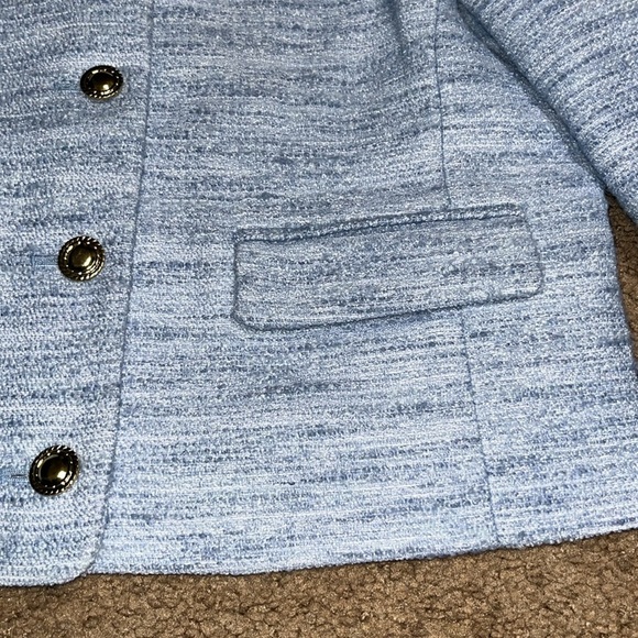 J. Crew Lady Blazer Jacket Cropped Gold Buttons Fresh Air Blue Linear Tweed 4 - Picture 5 of 9